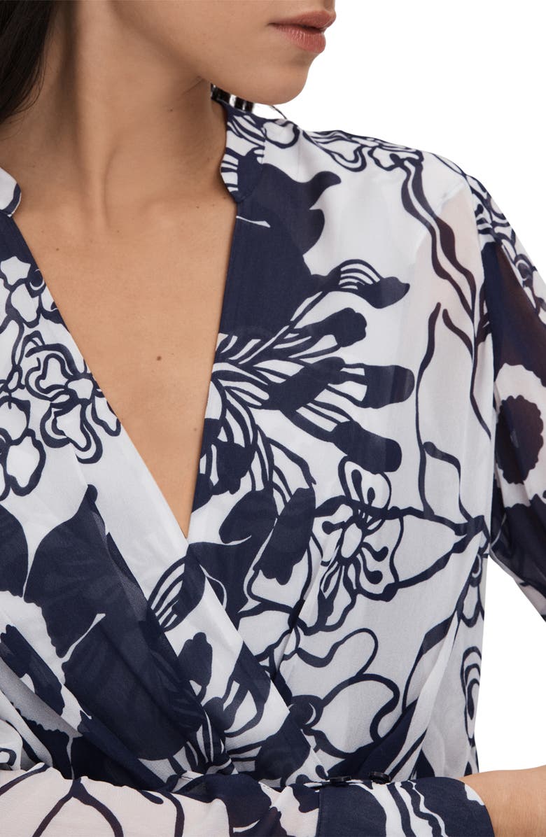 Reiss Sienna Long Sleeve Floral Faux Wrap Minidress, Alternate, color, Navy/ Cream