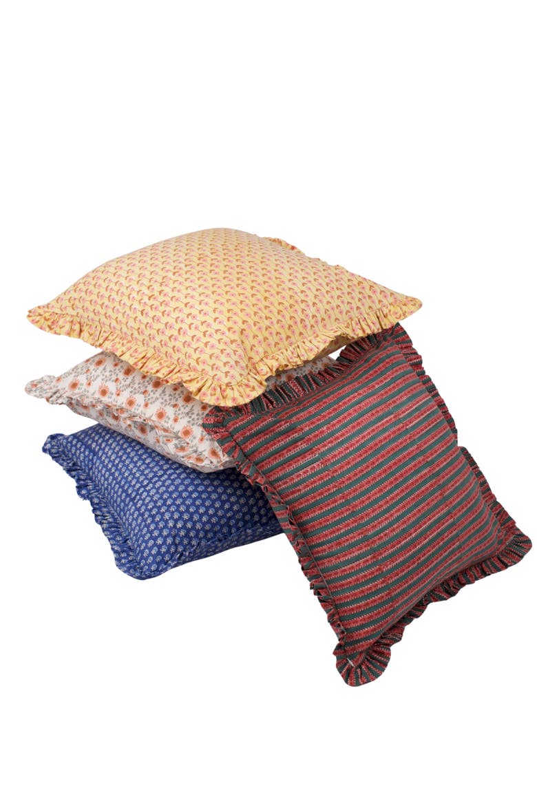 Ruffle Blockprint Pillow Cover, Alternate, color, Apricot & Sage