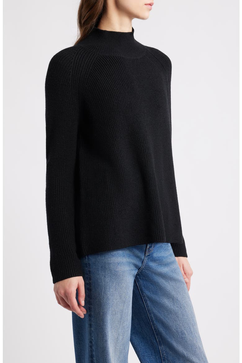 Raglan Sleeve Merino Wool Turtleneck Sweater, Alternate, color, BLACK