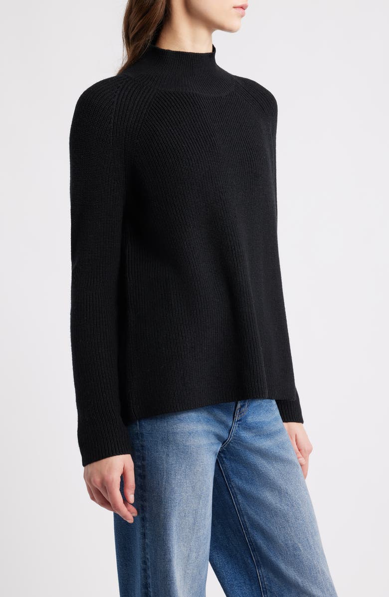 Eileen Fisher Raglan Sleeve Merino Wool Turtleneck Sweater, Alternate, color, Black