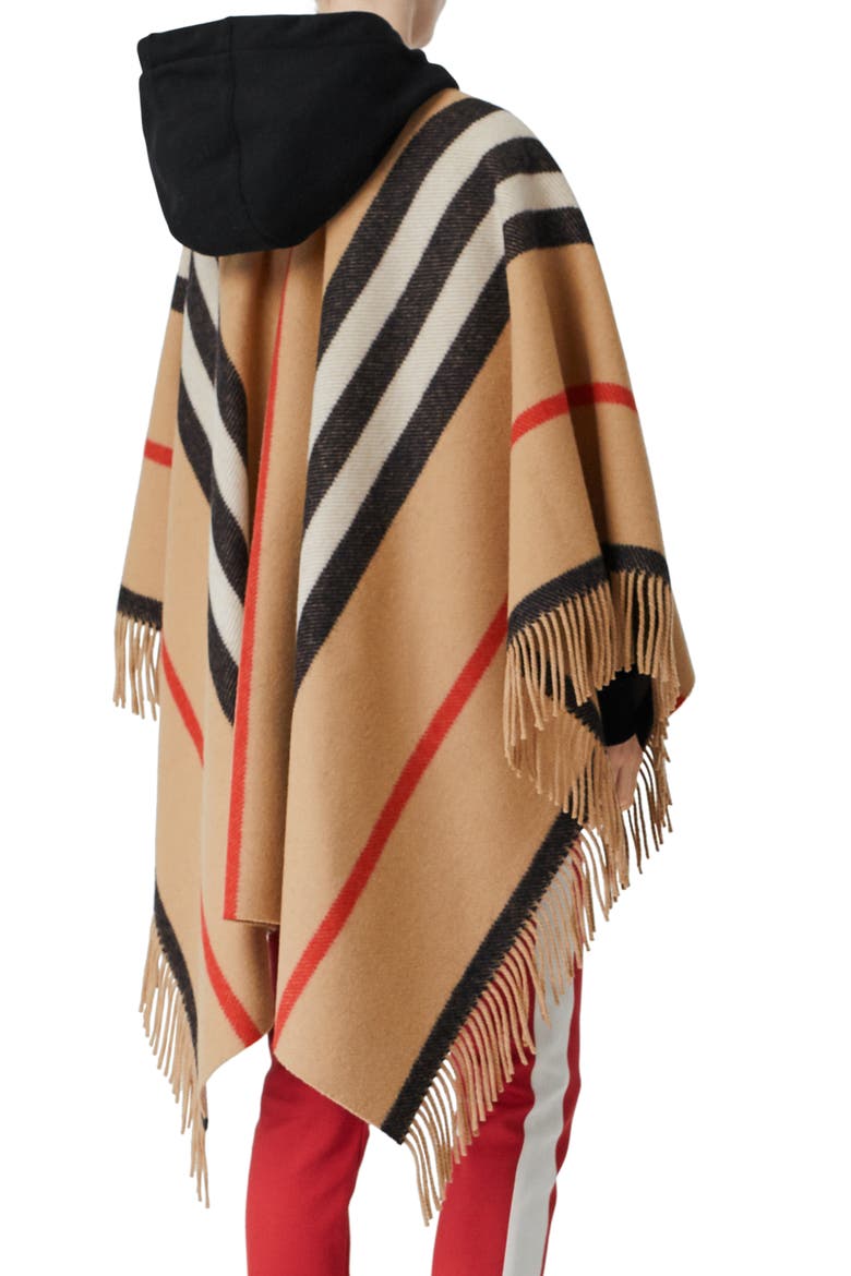 Stripe Fringe Wool Cape, Alternate, color, CAMEL