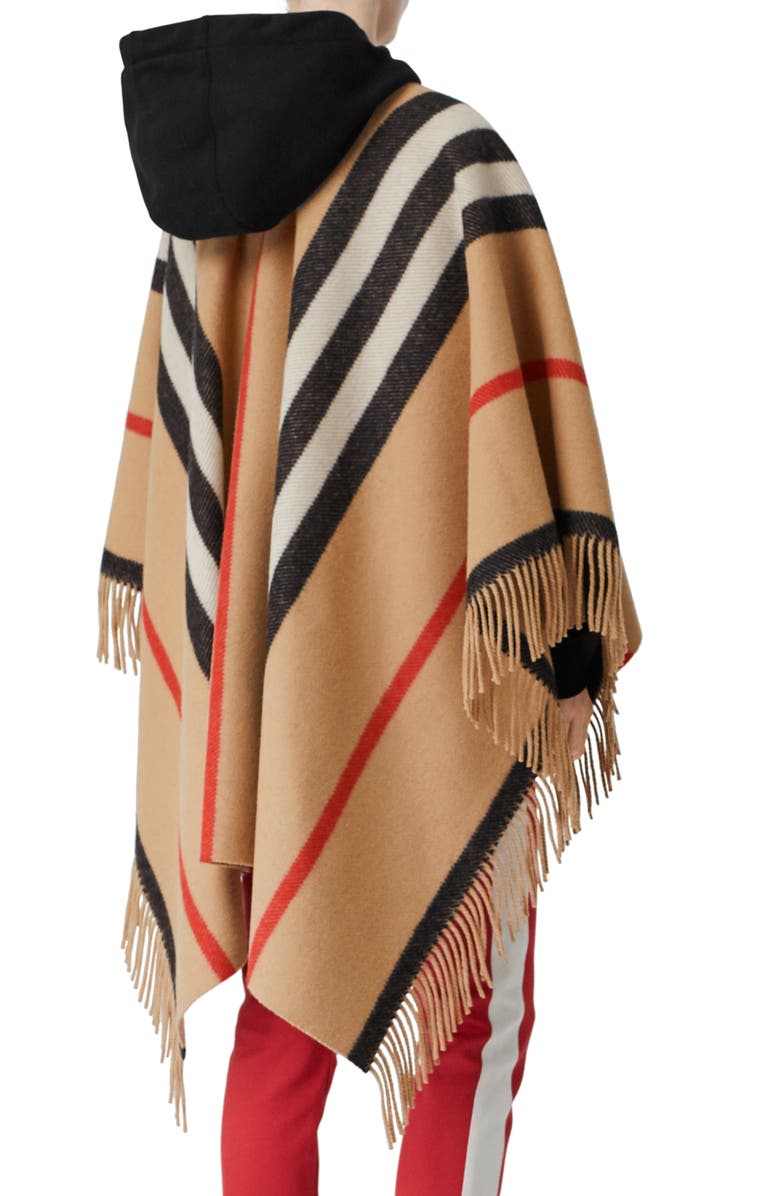 Burberry Stripe Fringe Wool Cape, Alternate, color, 