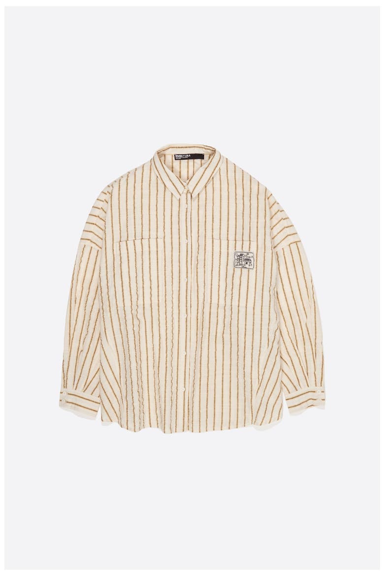 Ocher Striped Textured Cotton Oversize Shirt, Alternate, color, MUSTARD