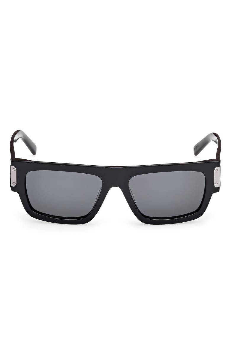 MCM 54mm Polarized Rectangular Sunglasses, Main, color, Shiny Black / Smoke