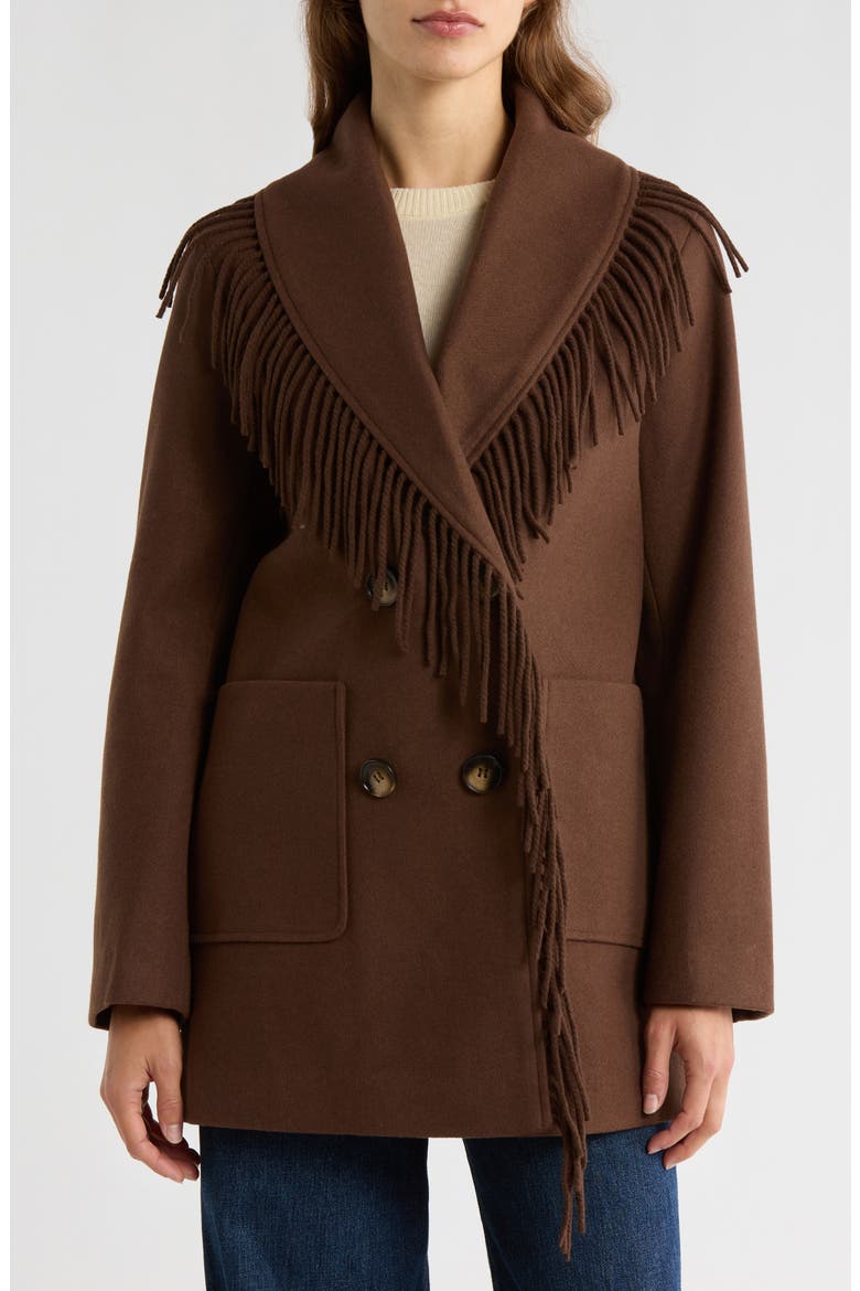Fringe Shawl Collar Coat, Alternate, color, CHOCOLATE