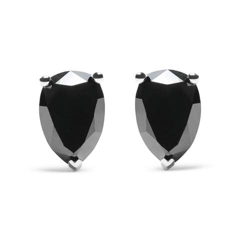 14K White Gold 2.00 Ct Pear Black Diamond Stud Earrings