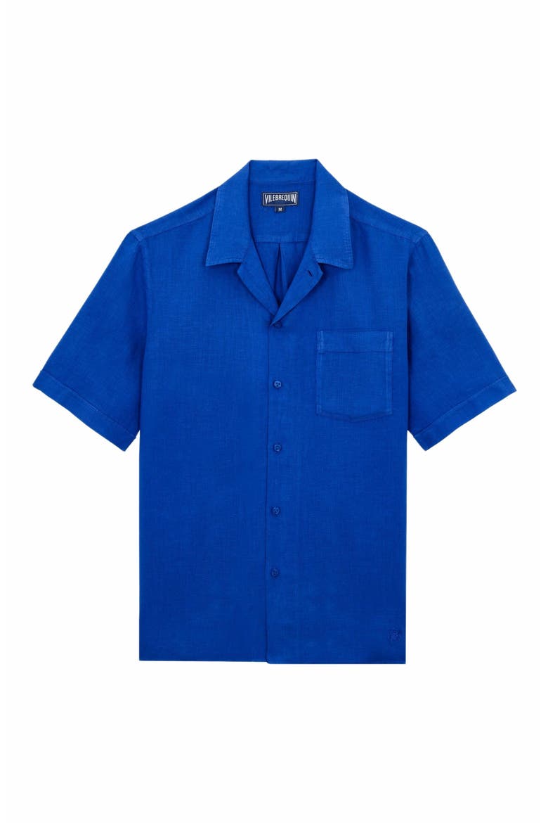 Men's Linen Solid Bowling Shirt, Alternate, color, MARRAKECH