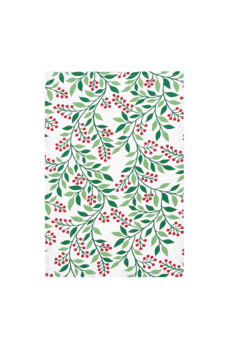 Berry Botanical Festive Holiday Christmas Towel, Alternate, color, Red