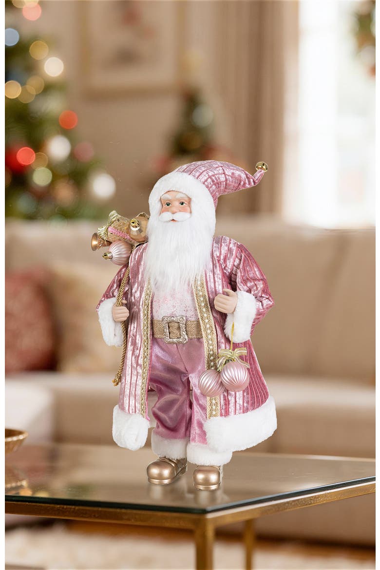18"H Faux Fur Christmas Deluxe Santa Figurine, Alternate, color, Pink