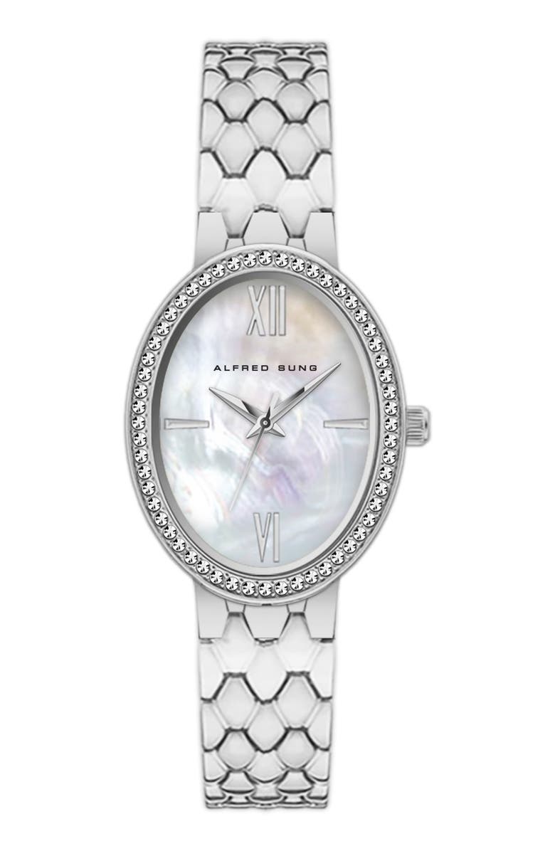 Alfred Sung Crystal Bezel Oval Bracelet Watch, 21mm, Main, color, 