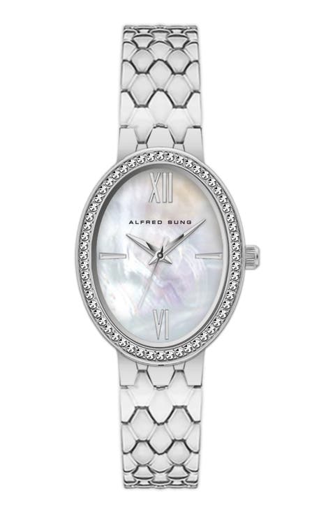 Crystal Bezel Oval Bracelet Watch, 21mm