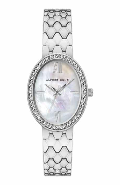 Alfred Sung Crystal Bezel Oval Bracelet Watch, 21mm