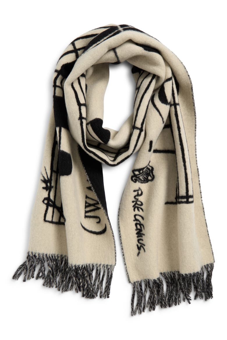 x Guinness Smooth Tempo Virgin Wool & Cashmere Fringe Scarf, Alternate, color, CREAM/ BLACK