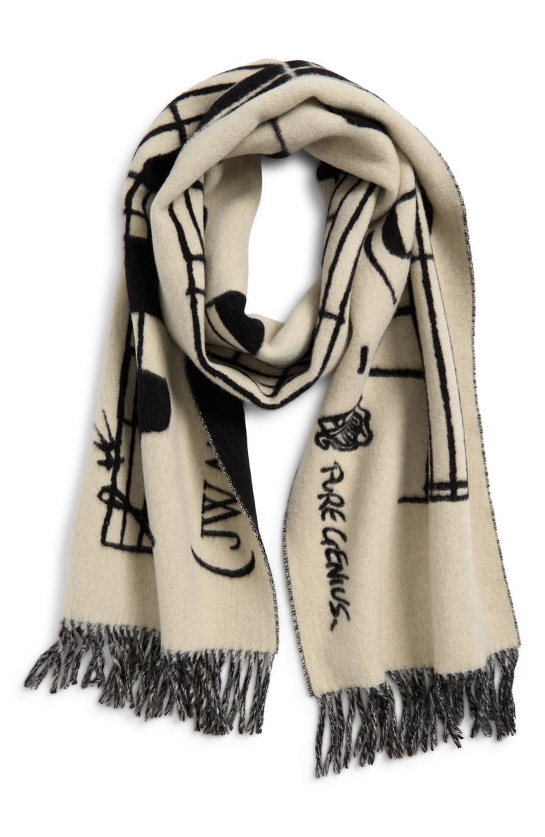 JW Anderson x Guinness Smooth Tempo Virgin Wool & Cashmere Fringe Scarf, Alternate, color, Cream/ Black