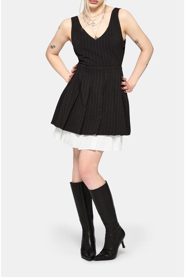 Sabrina Striped Pleated Pinafore Dress, Main, color, Grey