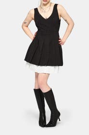 Disturbia Sabrina Striped Pleated Pinafore Dress