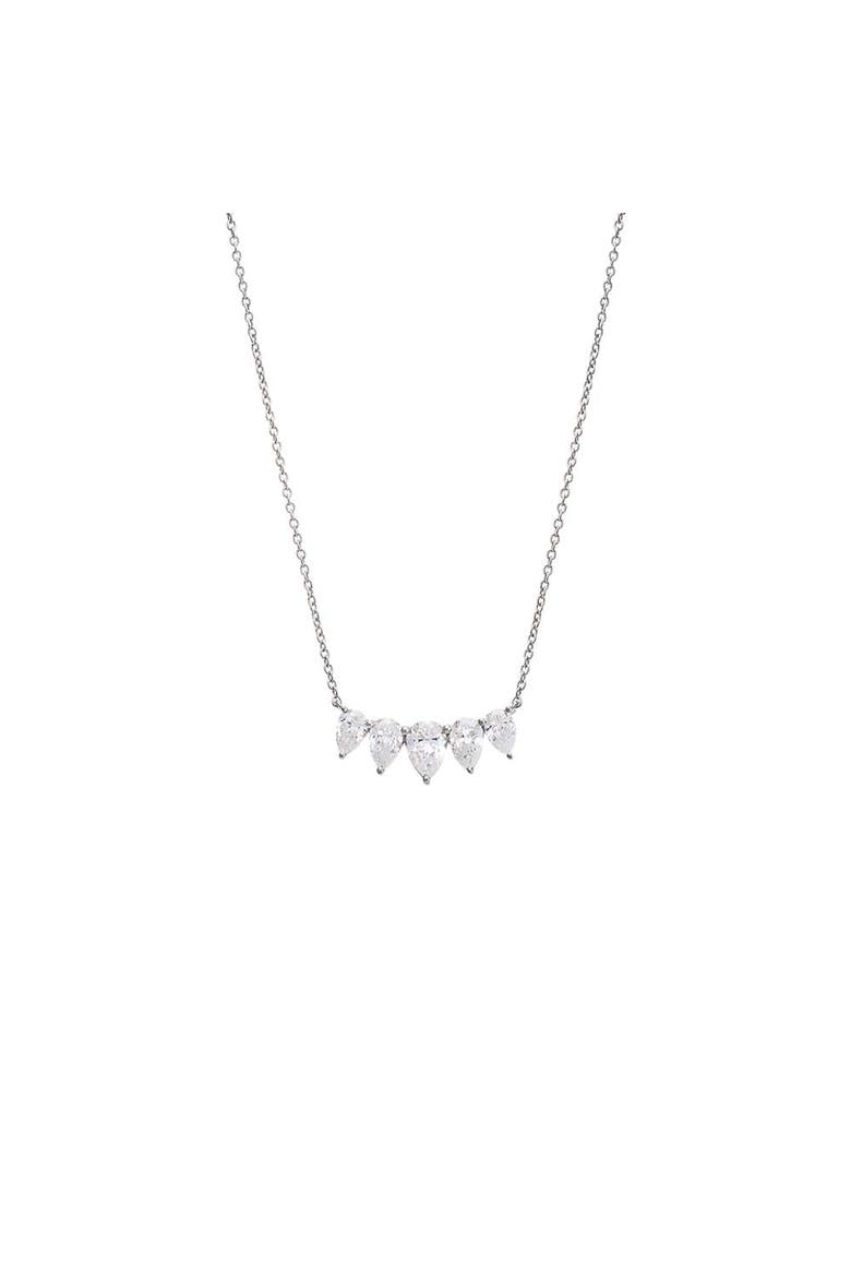 Lab Grown Diamond Pear Cut Curved Bar Necklace 14K, Main, color, 14K White Gold
