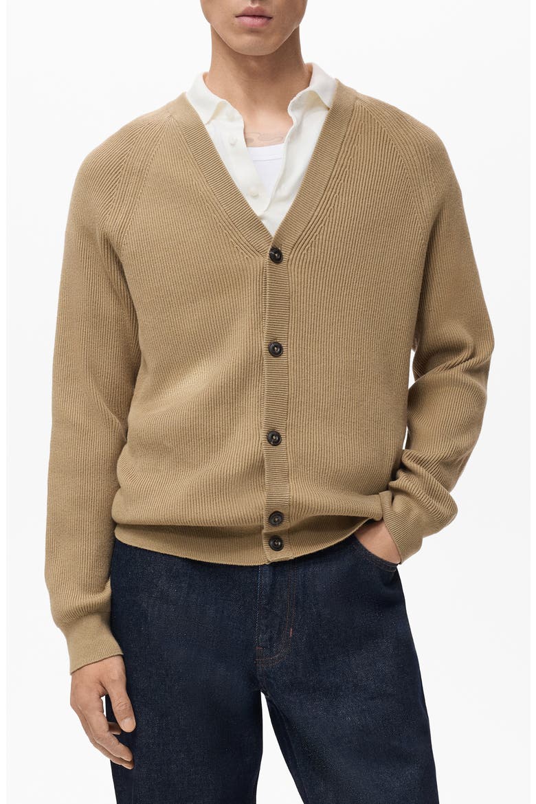 Ribbed Cotton Blend Cardigan, Main, color, BEIGE