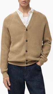 MANGO Ribbed Cotton Blend Cardigan