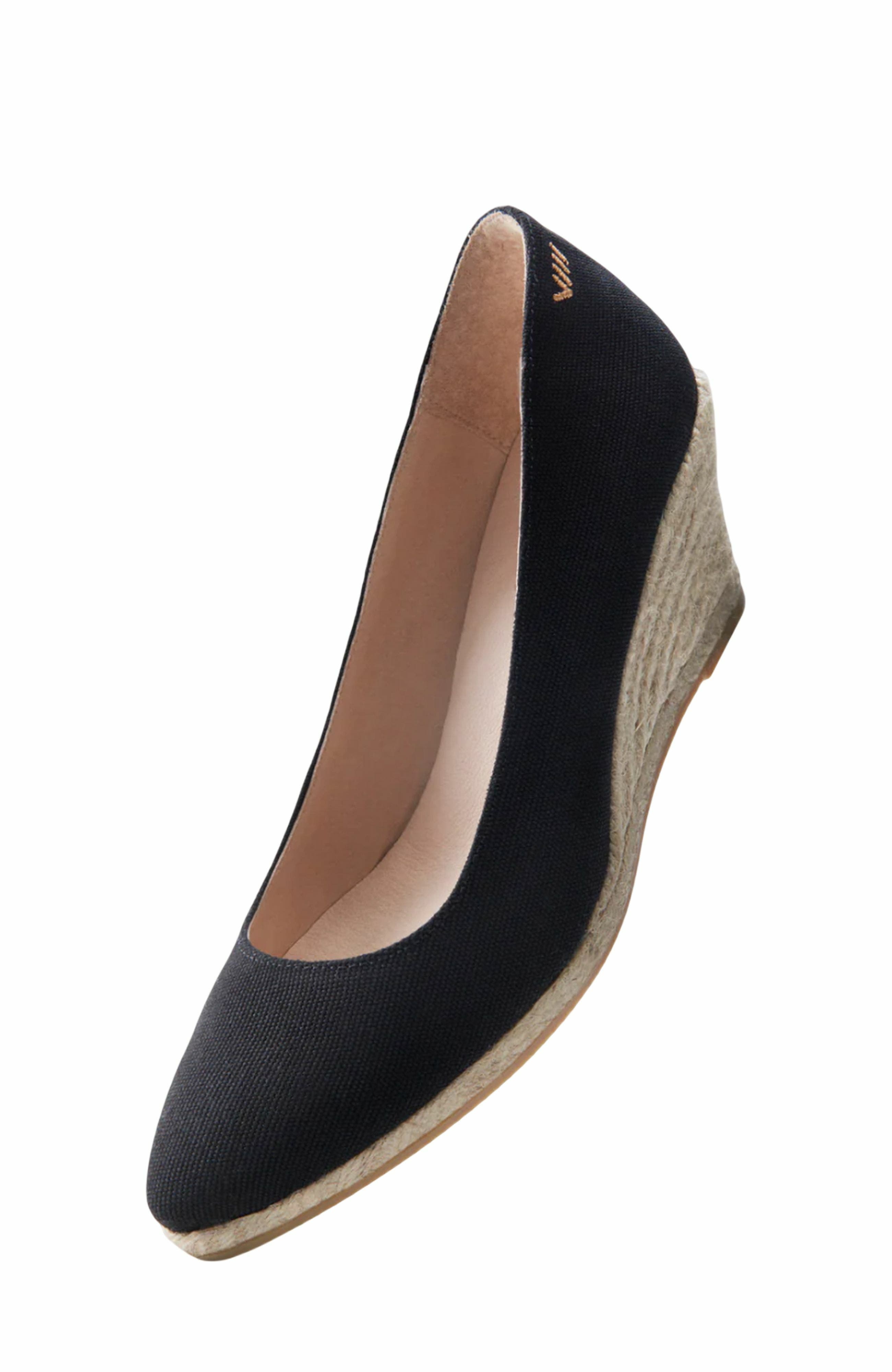 VISCATA Roses Canvas U Cut Espadrille Wedges, Alternate, color, Black