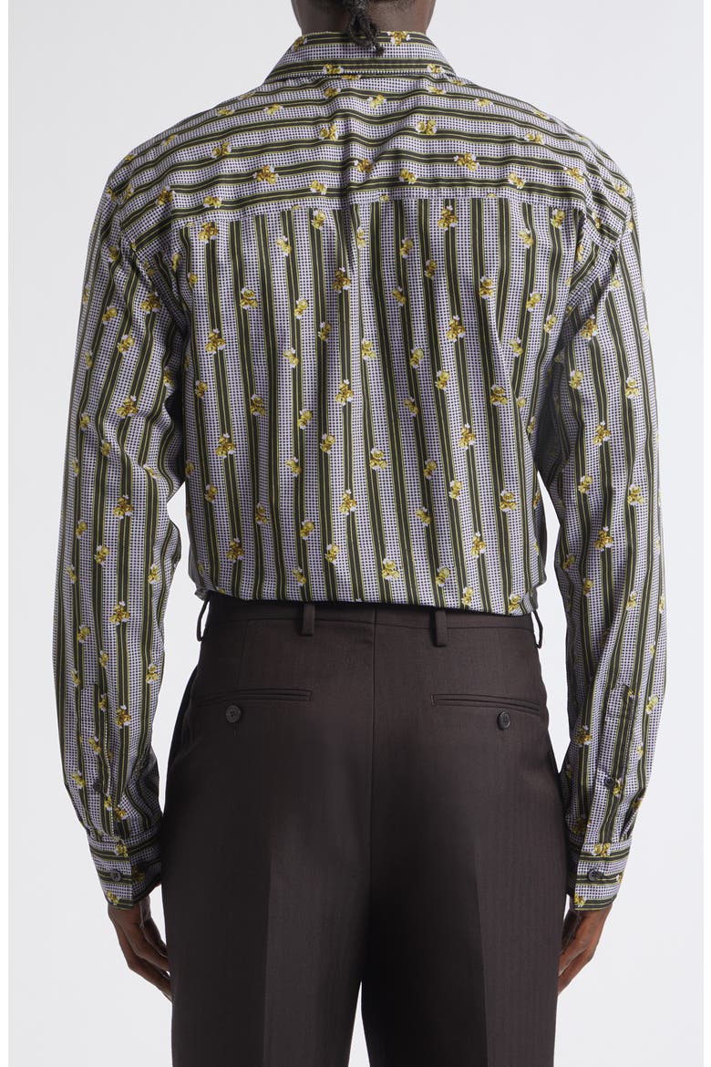 Floral Stripe Cotton Button-Up Shirt, Alternate, color, LILAC
