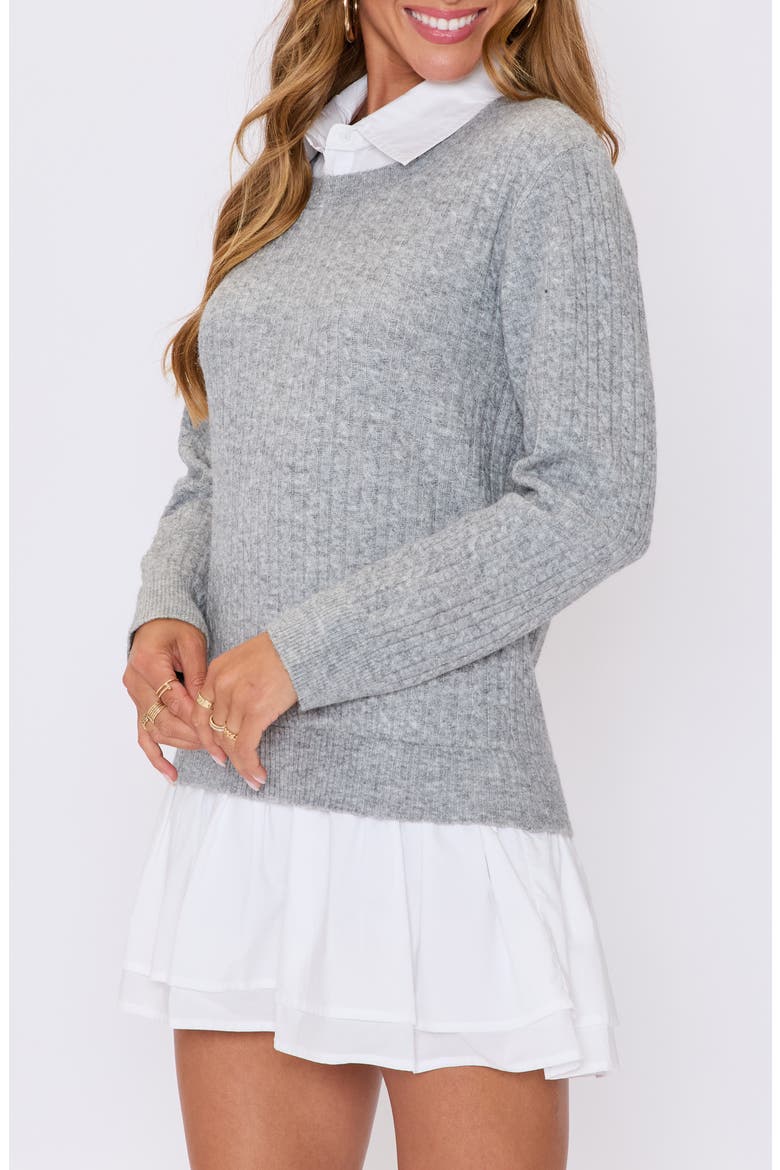 Modern Prep Layered Mixed Media Long Sleeve Minidress, Alternate, color, HEATHER GREY WHITE