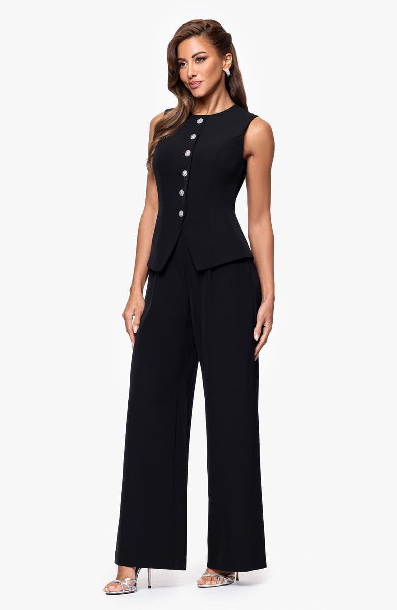 Xscape Evenings Laguna Sleeveless Button Front Jumpsuit, Alternate, color, Black