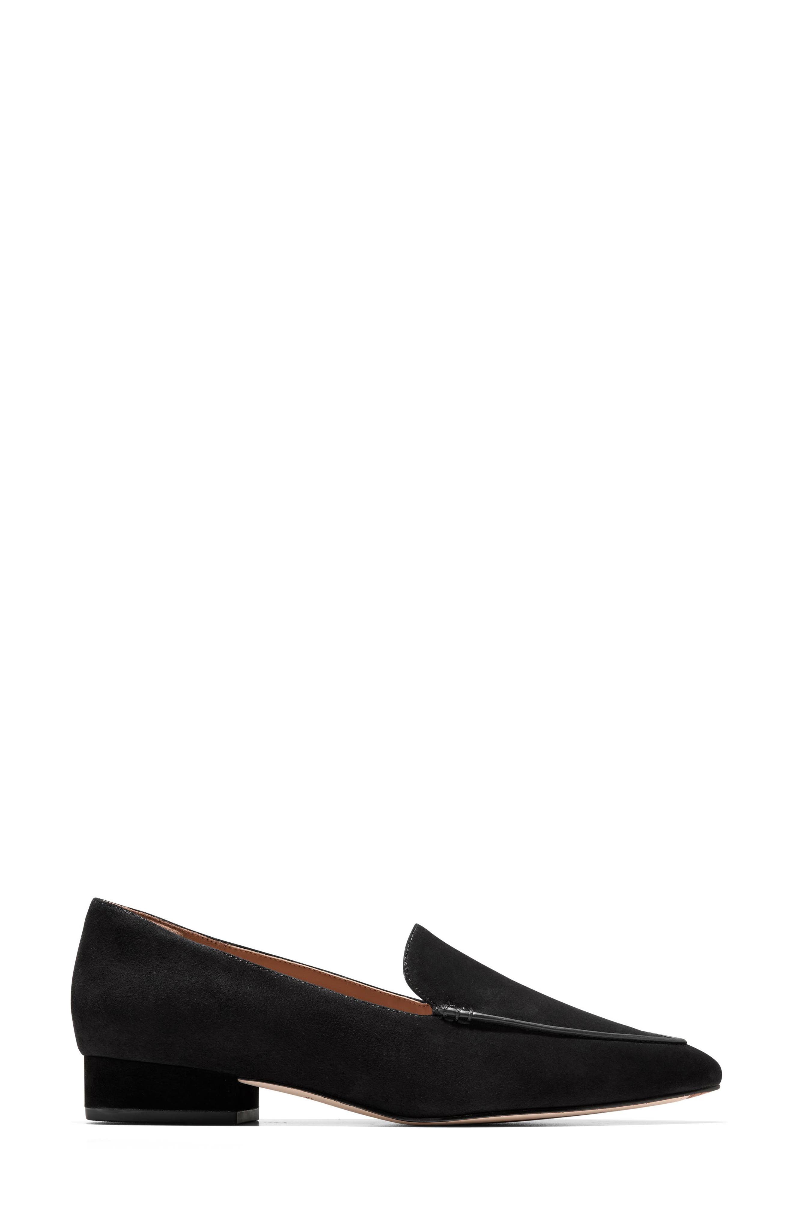 Valentina Pointed Toe Loafer, Alternate, color, BLACK SUEDE