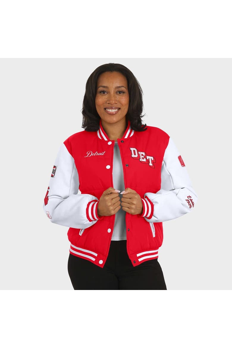 Women's WEAR by Erin Andrews Red/White Detroit Red Wings Varsity Full-Snap Puffer Jacket, Alternate, color, Red