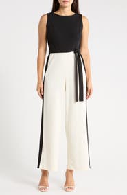 DKNY Tie Waist Wide Leg Jumpsuit
