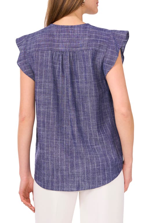 Shop Vince Camuto Pinstripe Flutter Sleeve Chambray Top In Cool Waters