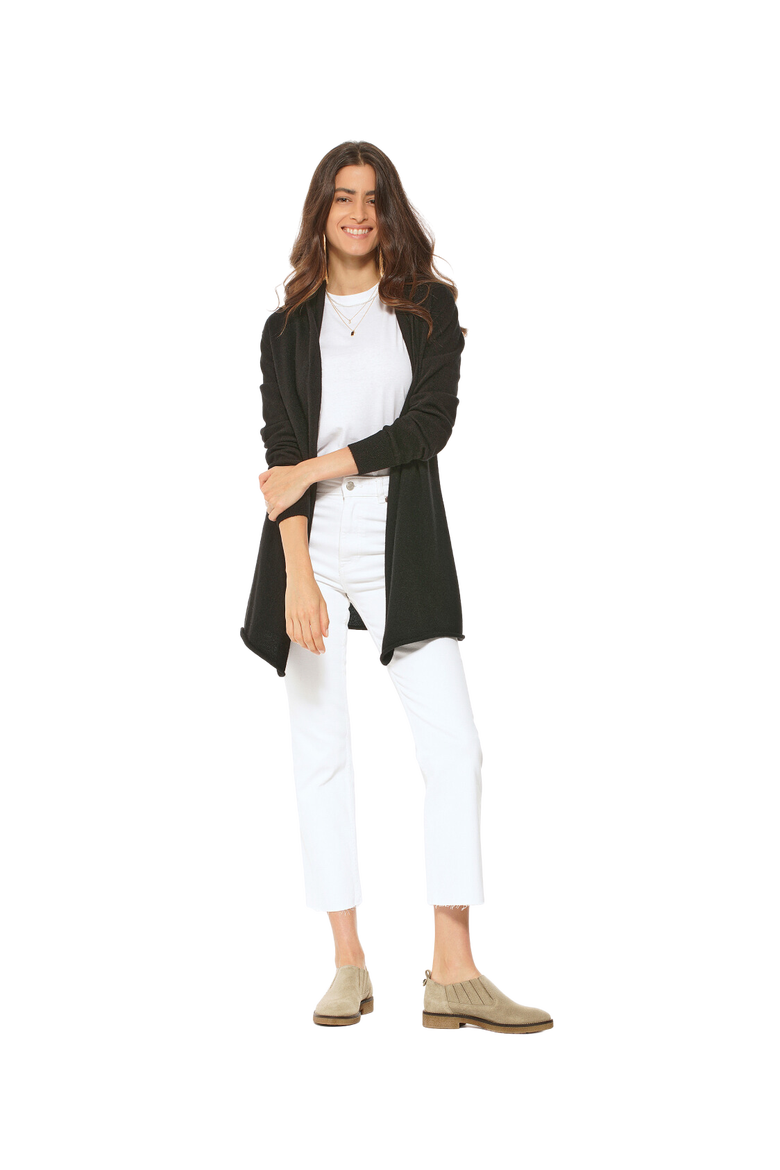 Long Open Front Pure Cashmere Cardigan, Alternate, color, Black
