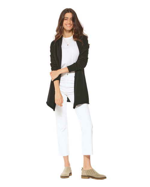 Monticelli Cashmere Long Open Front Pure Cashmere Cardigan In Black