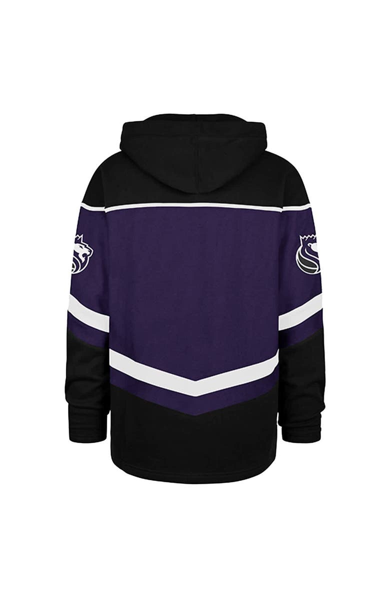 '47 Men's '47 Black Sacramento Kings Oversized Tri-Satin Layup Lacer Pullover Hoodie, Alternate, color, 