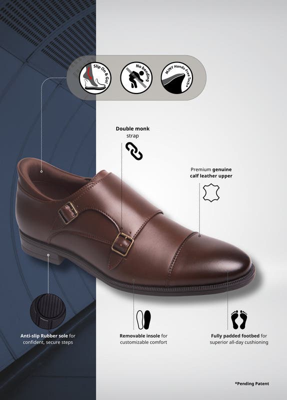 Olive Street Hands Free Technology Leather Double Monk Dress Oxford, Alternate, color, Brown Napa Leather