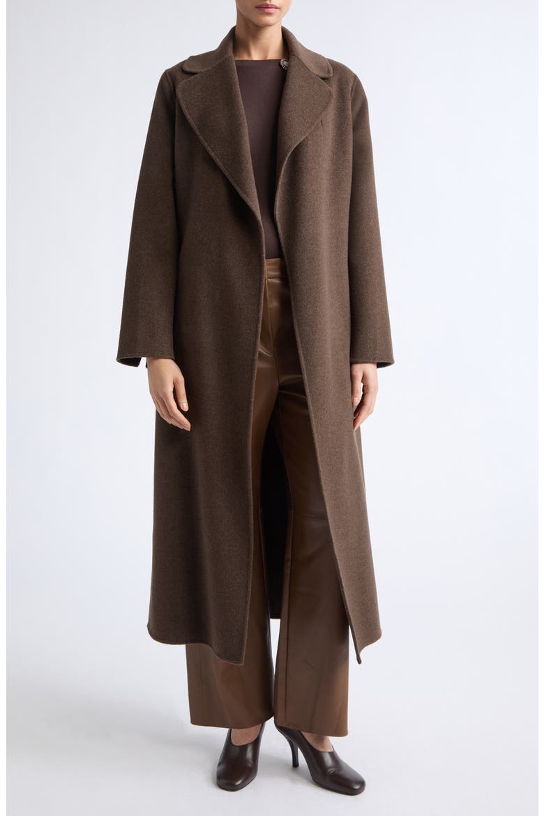 Smmpace Long Wool Blend Belted Coat, Alternate, color, BROWN