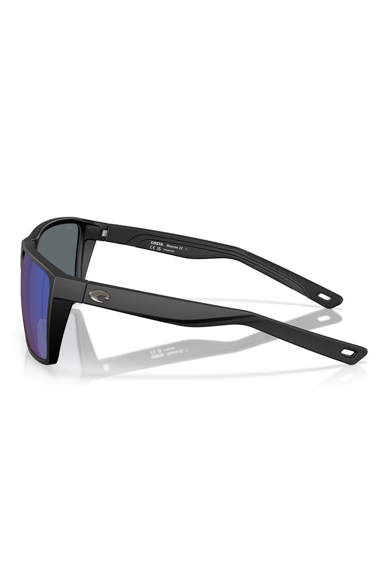 Rincon II 64mm Mirrored Polarized Oversize Rectangular Sunglasses, Alternate, color, MATTE BLACK/ BLUE MIRROR 580P