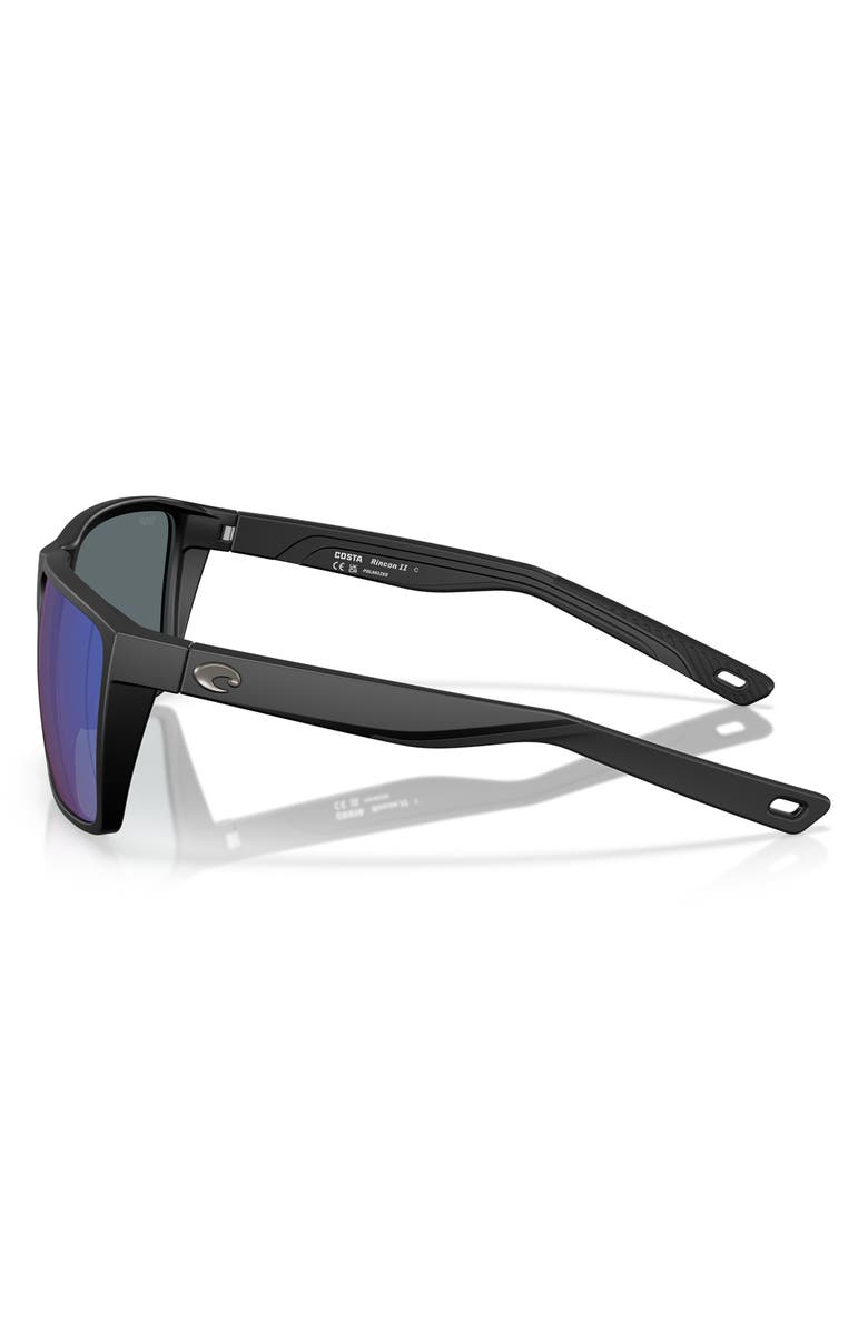 Costa Del Mar Rincon II 64mm Mirrored Polarized Oversize Rectangular Sunglasses, Alternate, color, Matte Black/ Blue Mirror 580P