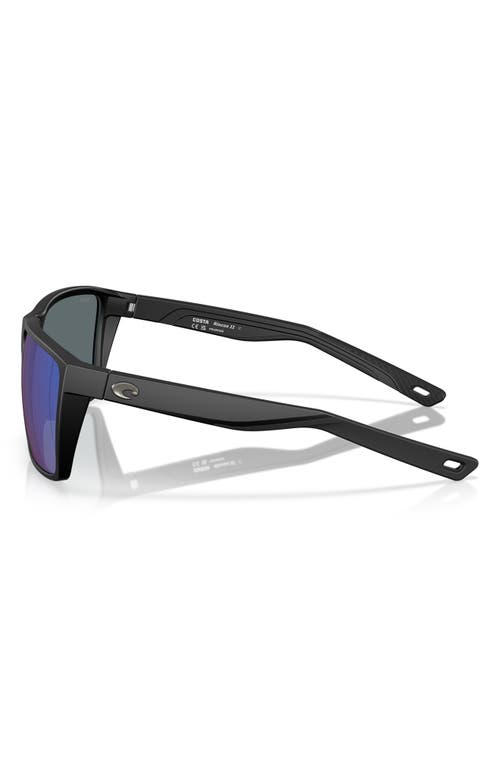 Costa Del Mar Rincon Ii 64mm Mirrored Polarized Oversize Rectangular Sunglasses In Matte Black/blue Mirror 580p