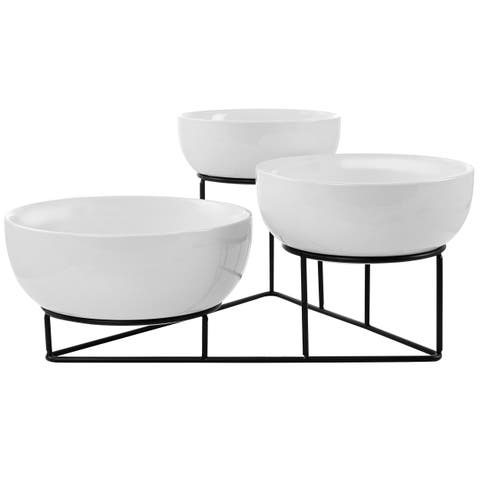 4 Piece Bowl Set with Metal Rack