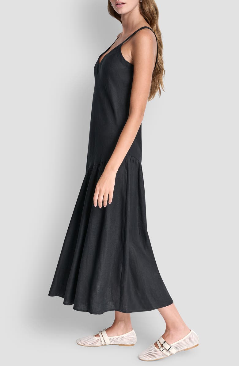 DKNY Shirred Linen Maxi Dress, Alternate, color, Black