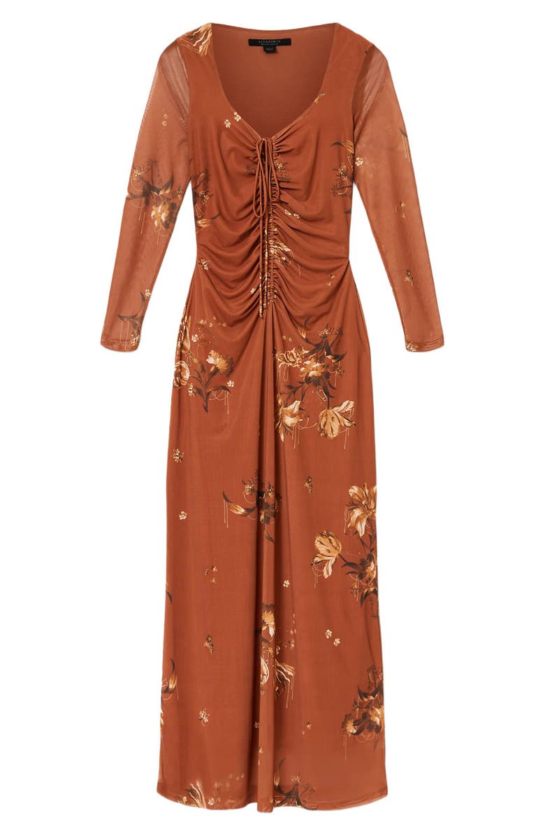 AllSaints Gabby Long Sleeve Mesh Maxi Dress, Alternate, color, Ania Rust Brown