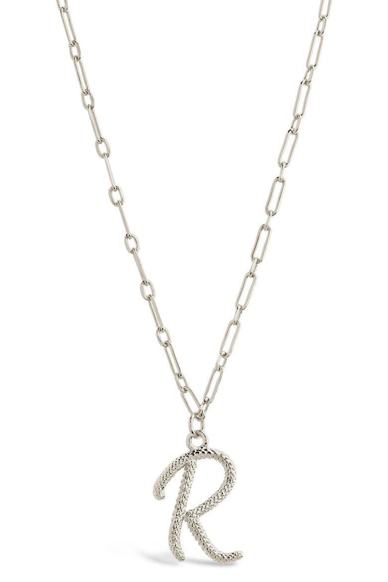Textured Initial Charm Pendant Necklace, Main, color, SILVER-R