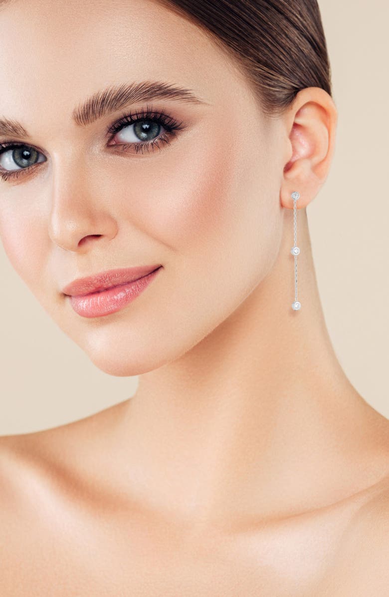 GLAZE JEWELRY Cubic Zirconia Linear Drop Earrings, Alternate, color, Silver