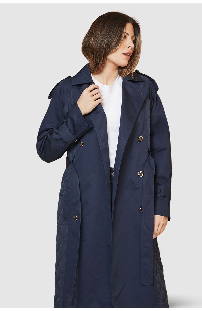 Wallis Padded Belted Trench Coat, Alternate, color, Navy