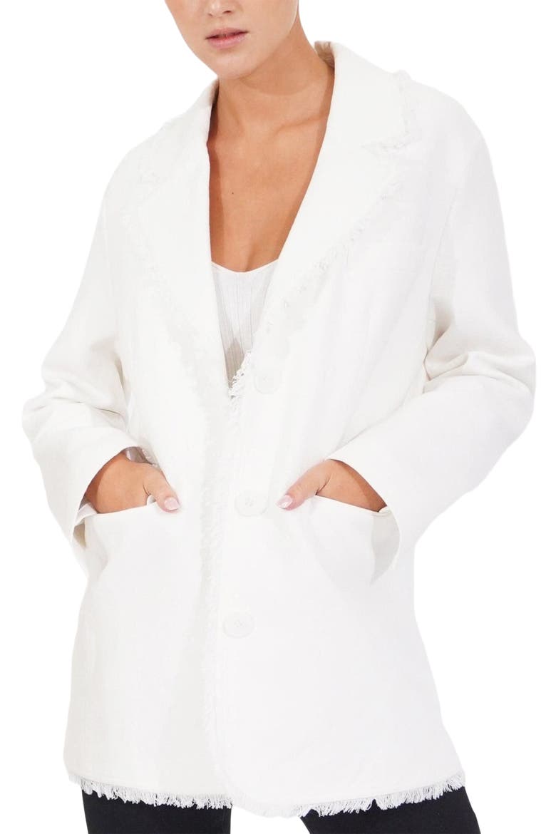 Young Blood Frayed Edge Blazer, Alternate, color, Cream