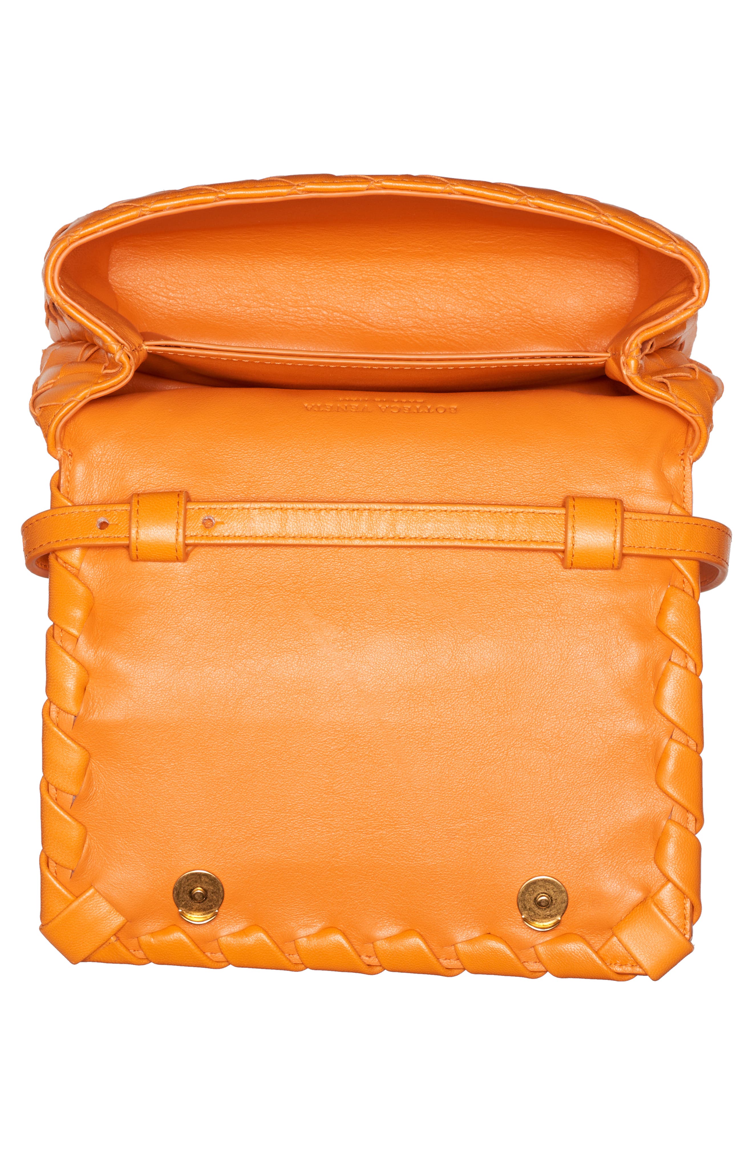 Mini Intrecciato Leather Crossbody Flap Bag, Alternate, color, LIGHT ORANGE
