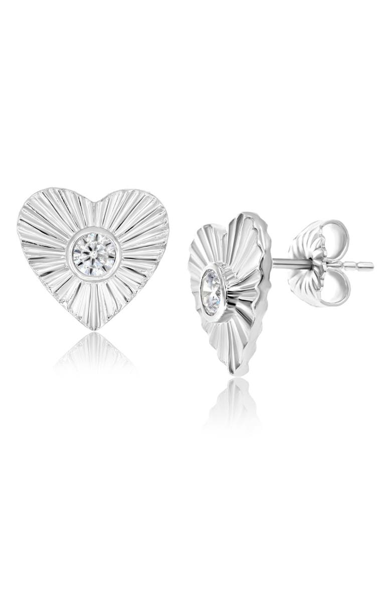 SHYMI Fluted Heart Cubic Zirconia Stud Earrings, Alternate, color, Silver