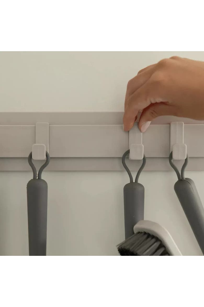 Wall Mounted Self Adhesive Hook Rack with 4 Adjustable Sliding Hooks, Alternate, color, Beige