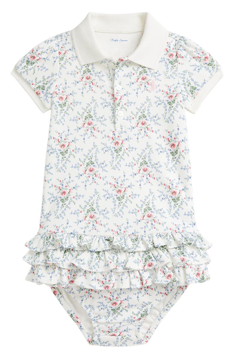 Ralph Lauren Floral Cotton Ruffle Polo Dress & Bloomers, Main, color,